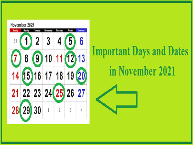Important Days and Dates in November 2021