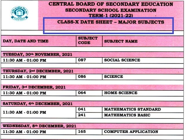 CBSE Class 10 Term 1 Exam Date Sheet 2022 CBSE 10th Time Table PDF   Cbse 10th Date Sheet 2021 Main T 