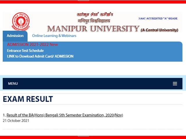 Manipur University Result 2021 Declared