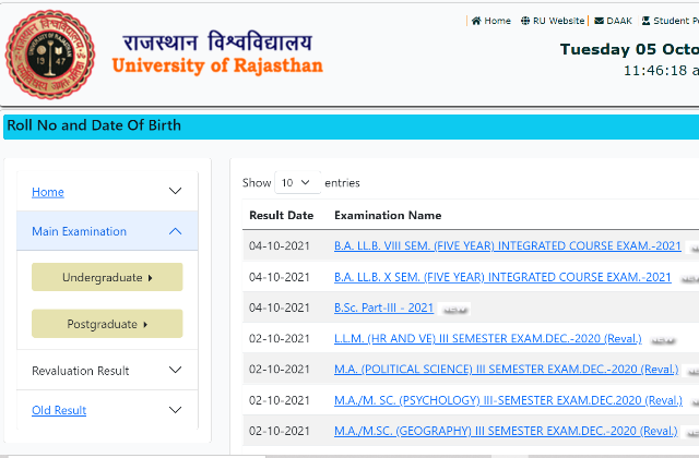Rajasthan Uniraj Results 2021