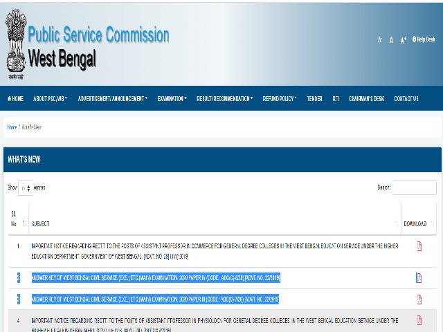 WBPSC Civil Service Mains Answer Key 2021 Released, Download Now!