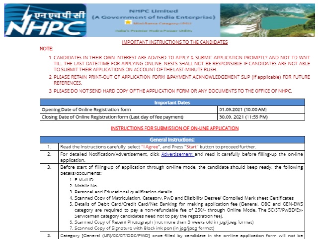 NHPC Recruitment 2021: Online Application Started for SMO, JE, Assistant Rajbhasha Officer and other posts @nhpcindia.com 