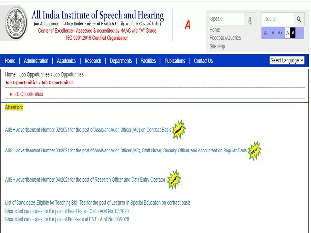 AIISH Mysore Recruitment 2021 for Various Faculty Posts