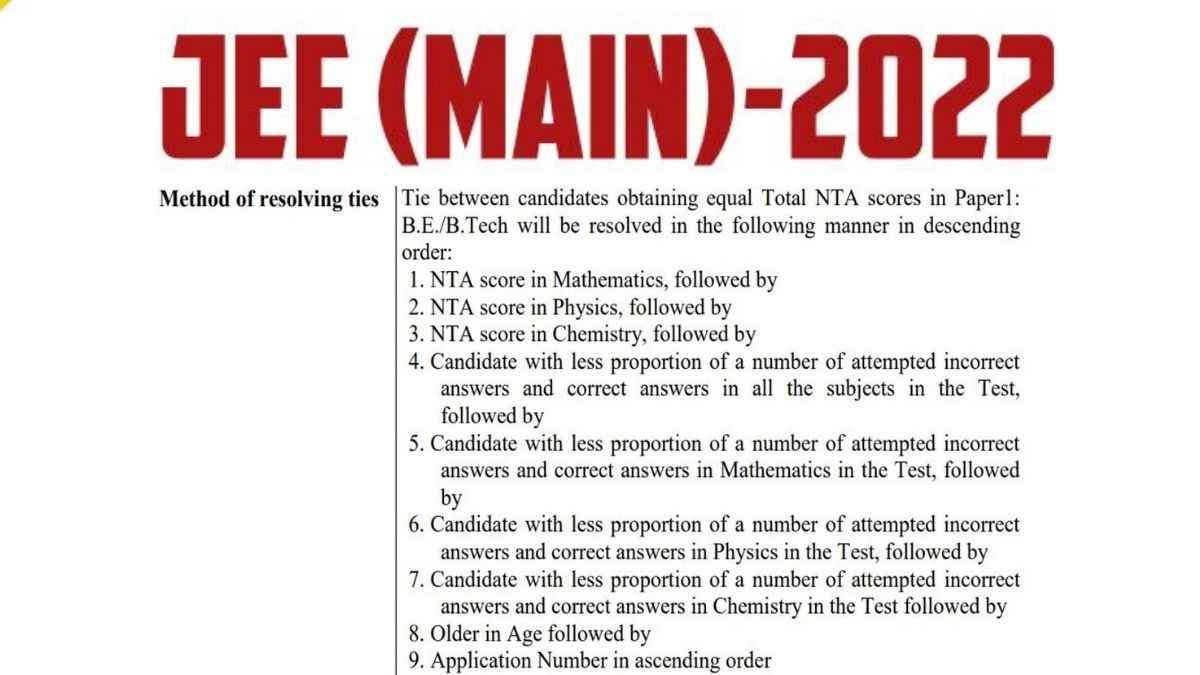 JEE Main 2022 Tie-Breaking Policy Revised, Age And Application Number ...