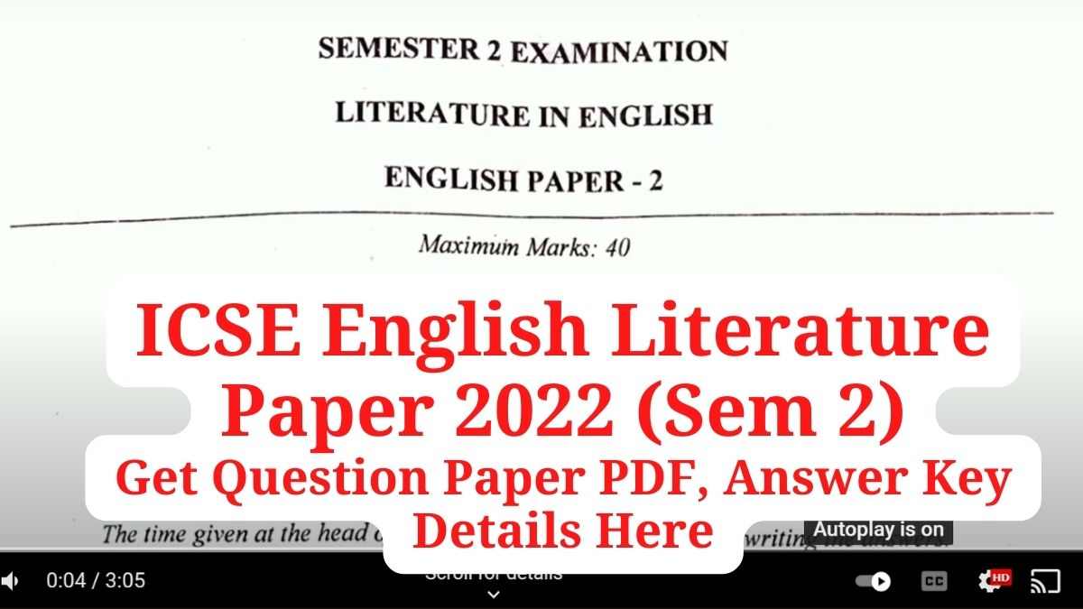 English Literature Class 10 Icse 2022 Question Paper