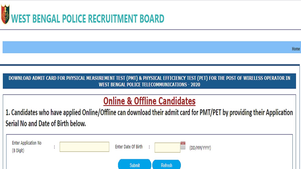 WB Police PMT PET Admit Card 2022 (OUT) for Wireless Operator Posts, Check Direct Download Link Here