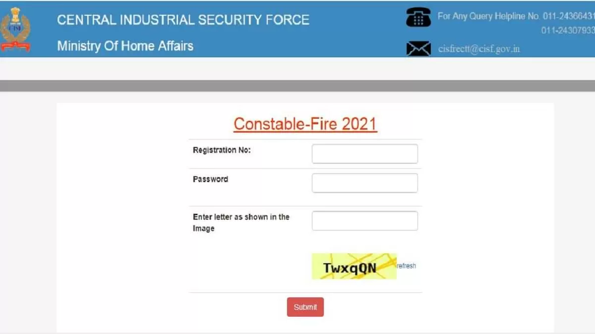 CISF Fireman Admit Card 2022