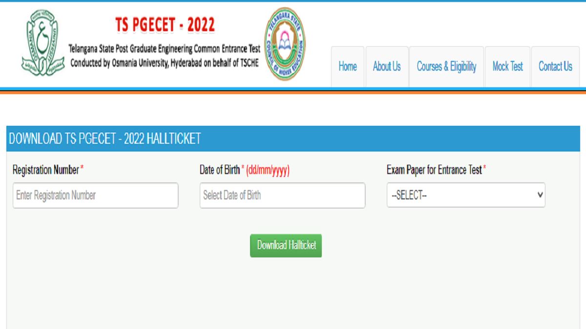 TS PGECET 2022 Hall Ticket