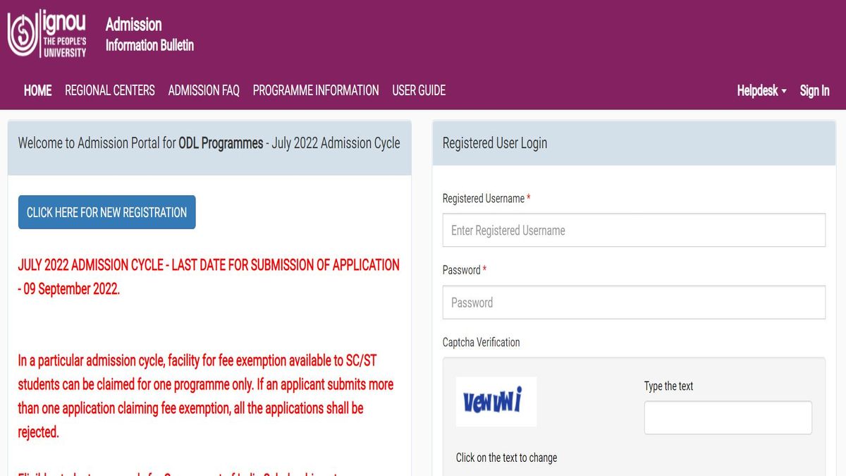 IGNOU July Re-Registration Deadline Extended 2022