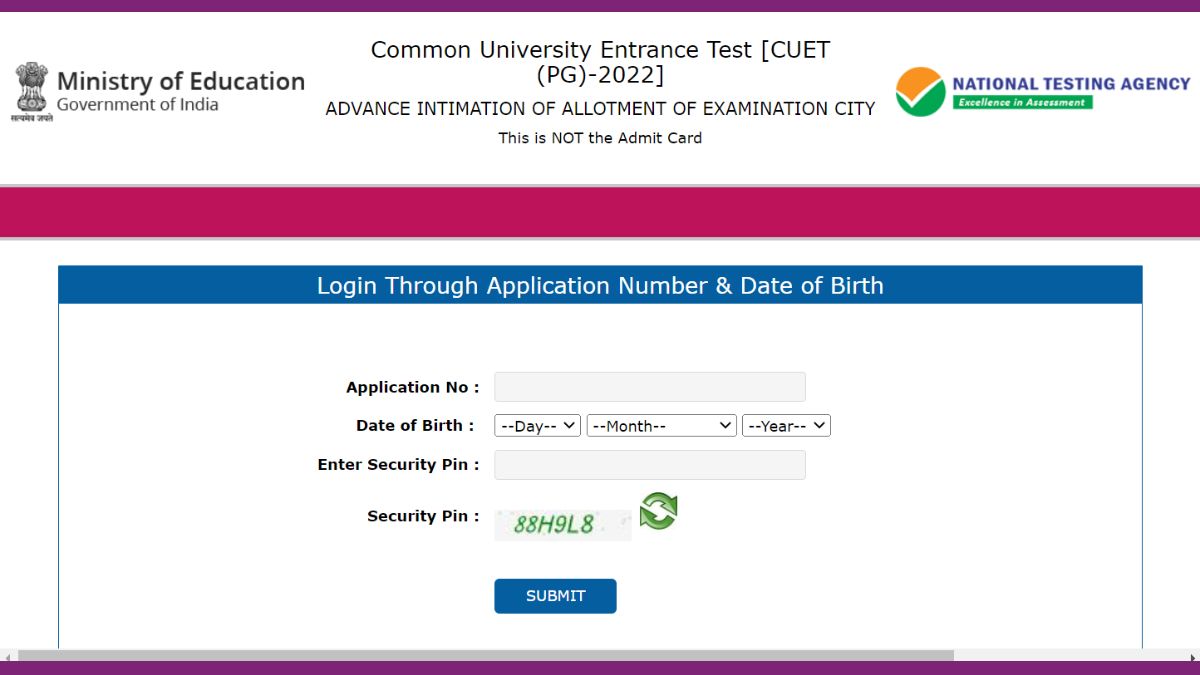 CUET PG 2022 Exam City Intimation Slips Released