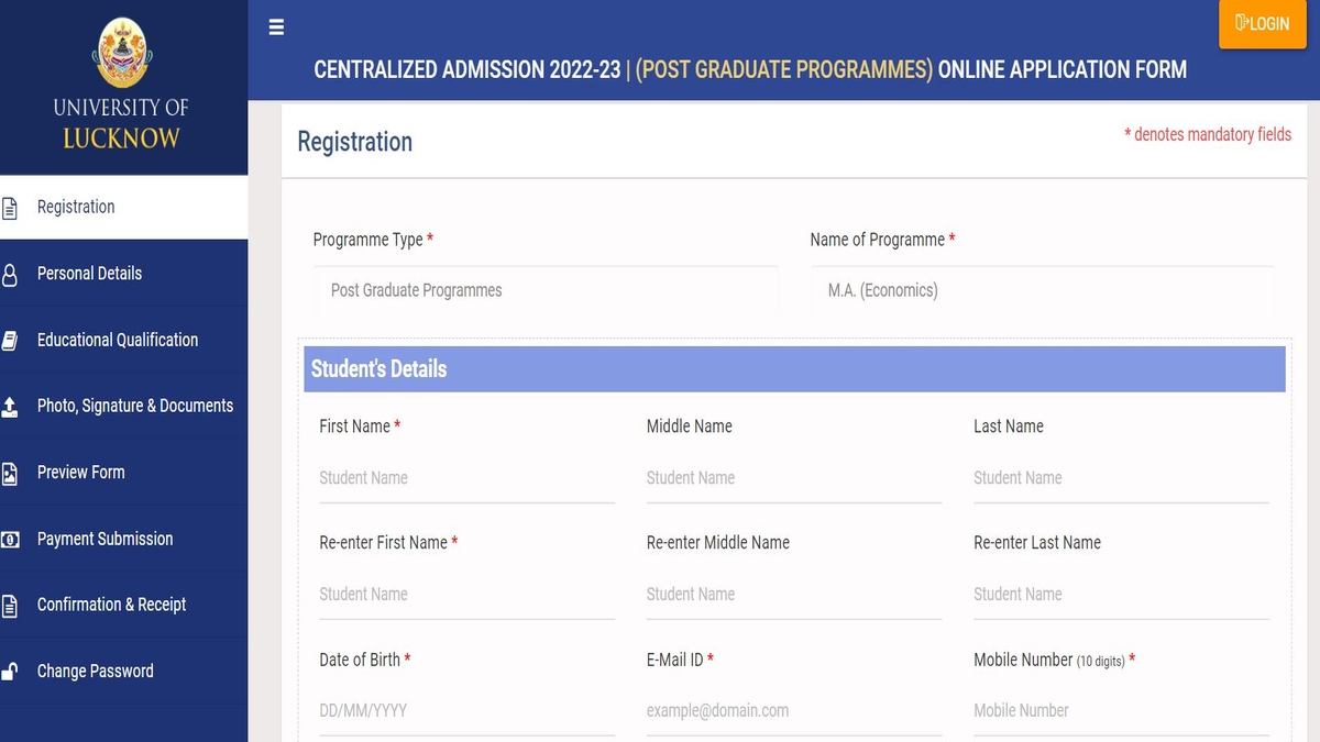 Lucknow University Application Form 2022 Window