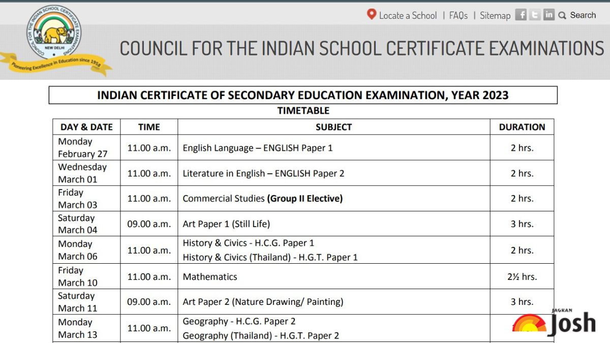ISC Class 12 TimeTable OUT Check Exam Schedule at