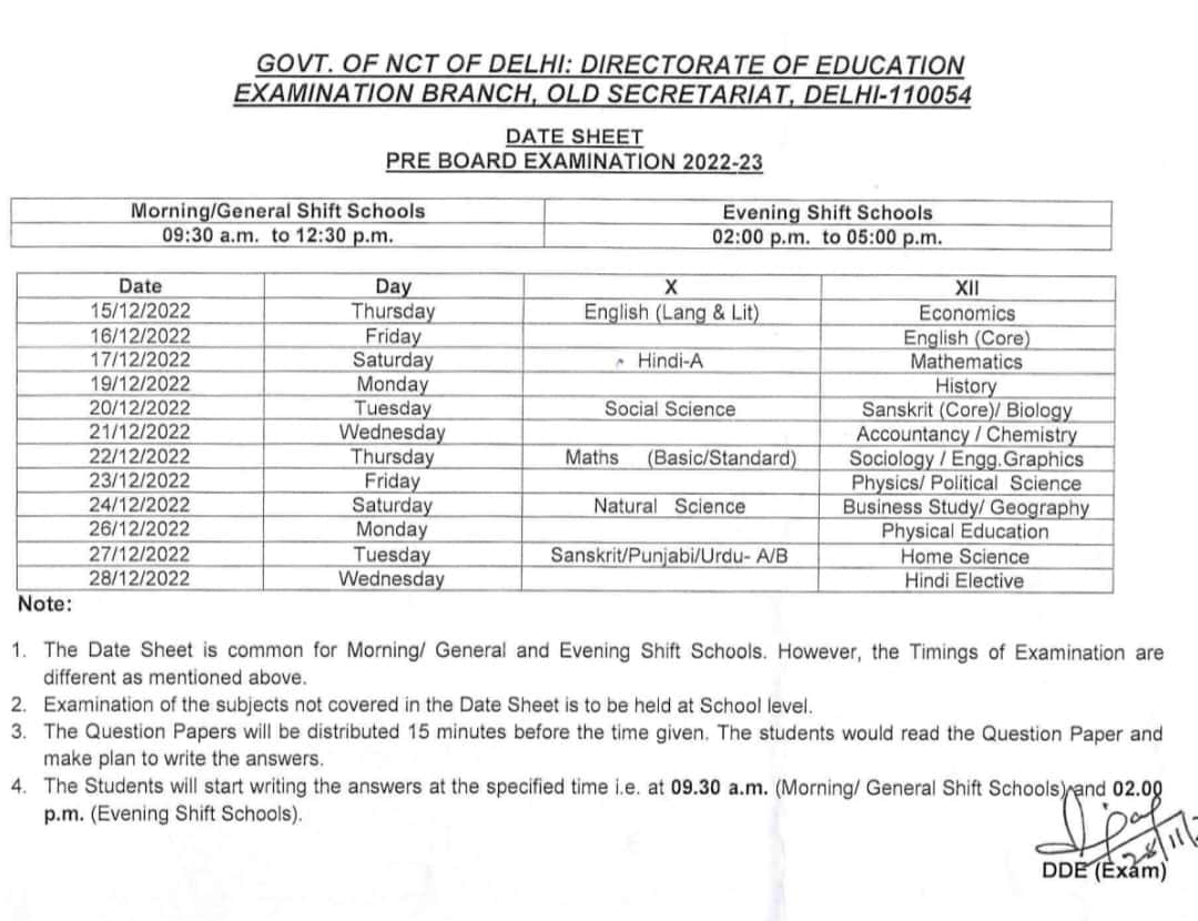 Delhi PreBoard Exams 2023 Dates Announced Check here