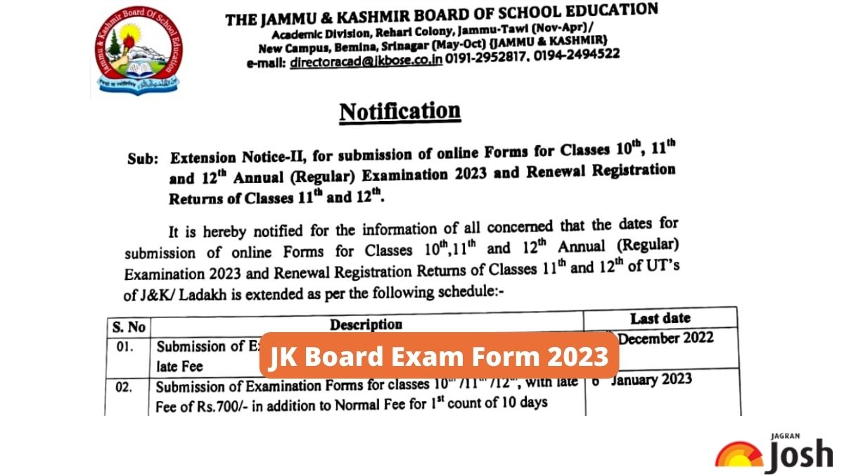 JK Board Exam Form 2023