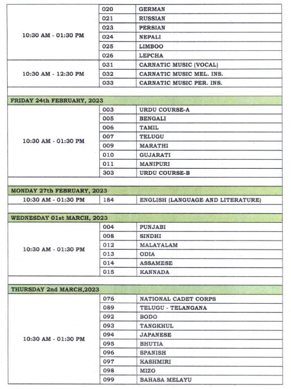 CBSE Class 10 Date sheet 2022-23 
