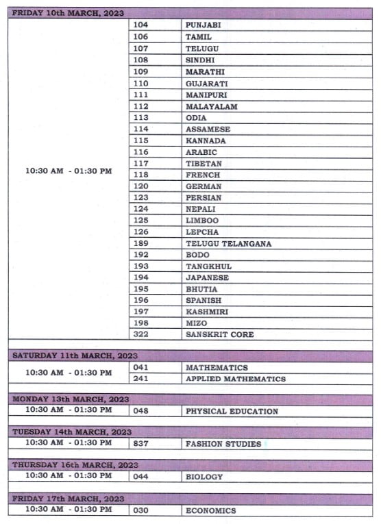 CBSE Class 12 Date Sheet 2023: page 3