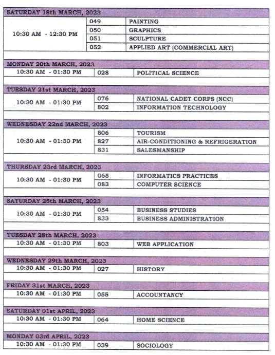 CBSE Class 12 Date Sheet 2023: page 4