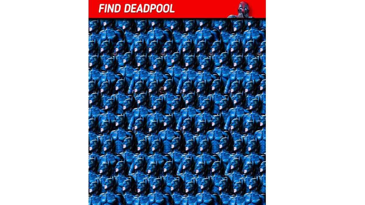 Find Deadpool hidden between Batman image.