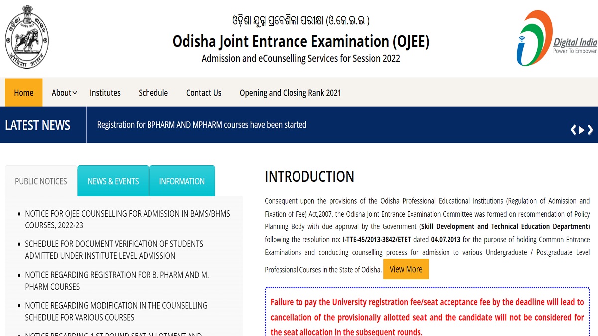 OJEE Counselling 2022 Registration for BHMS BAMS Courses Apply