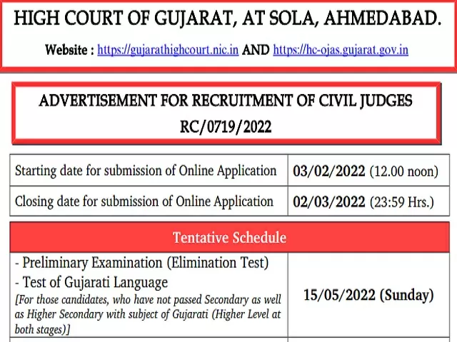 Gujarat High Court Civil Judge Recruitment 2022