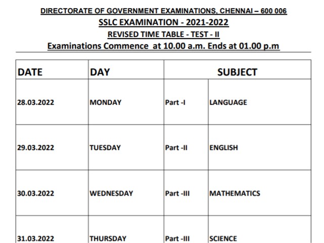 Tamil Nadu SSLC, +2 Revision Exam 2022: Revised Time Table Released ...