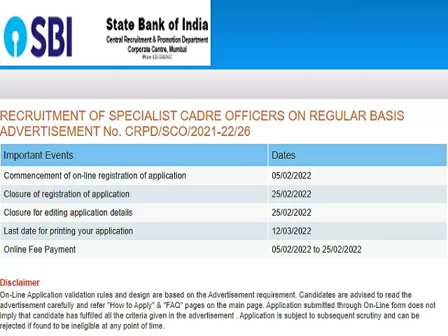 SBI SCO Recruitment 2022 