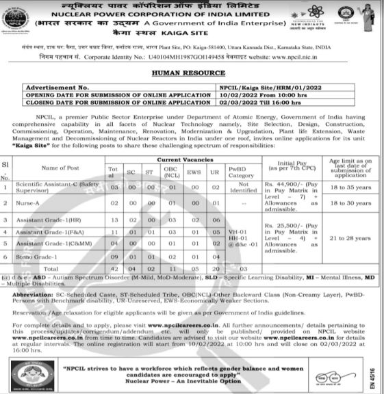 npcil-recruitment-2022-for-assistant-steno-nurse-and-scientific