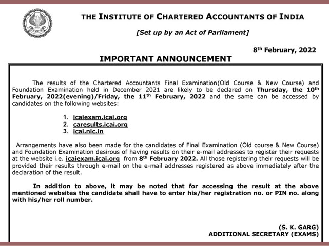 ICAI CA December Result 2021 Date Confirmed