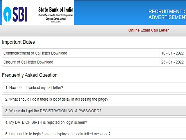 SBI CBO Admit Card 2022 (Out): Exam on 23 Jan, Check Download Link Here
