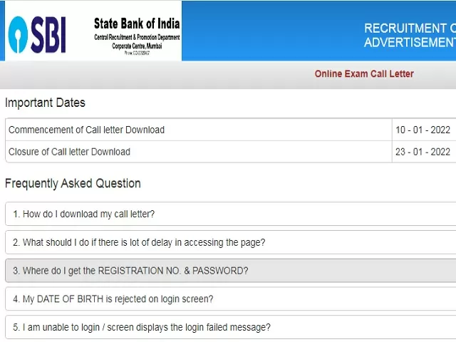 SBI CBO Admit Card 2022