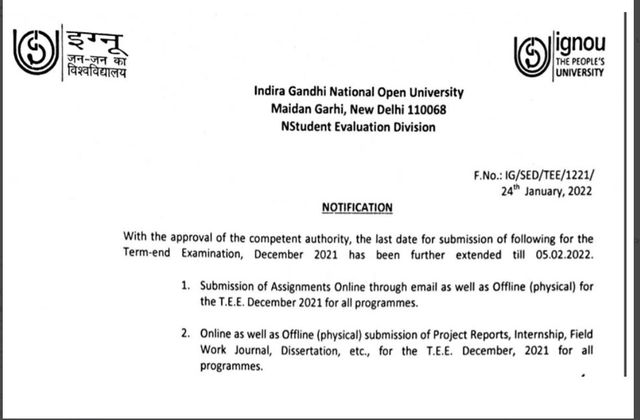 ignou assignment submission extended date