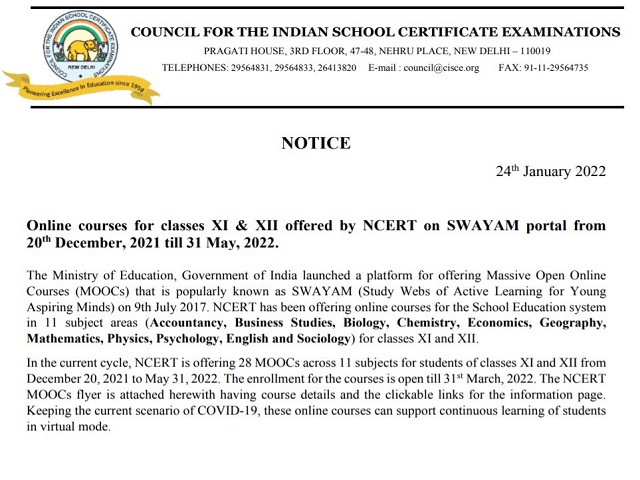 CISCE: NCERT SWAYAM