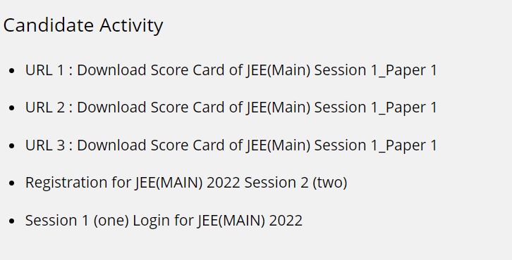 JEE Main 2022 Result Checking Links