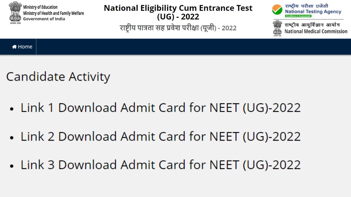 NEET Admit Card 2022 (OUT) NTA Released NEET 2022 Admit Cards at neet