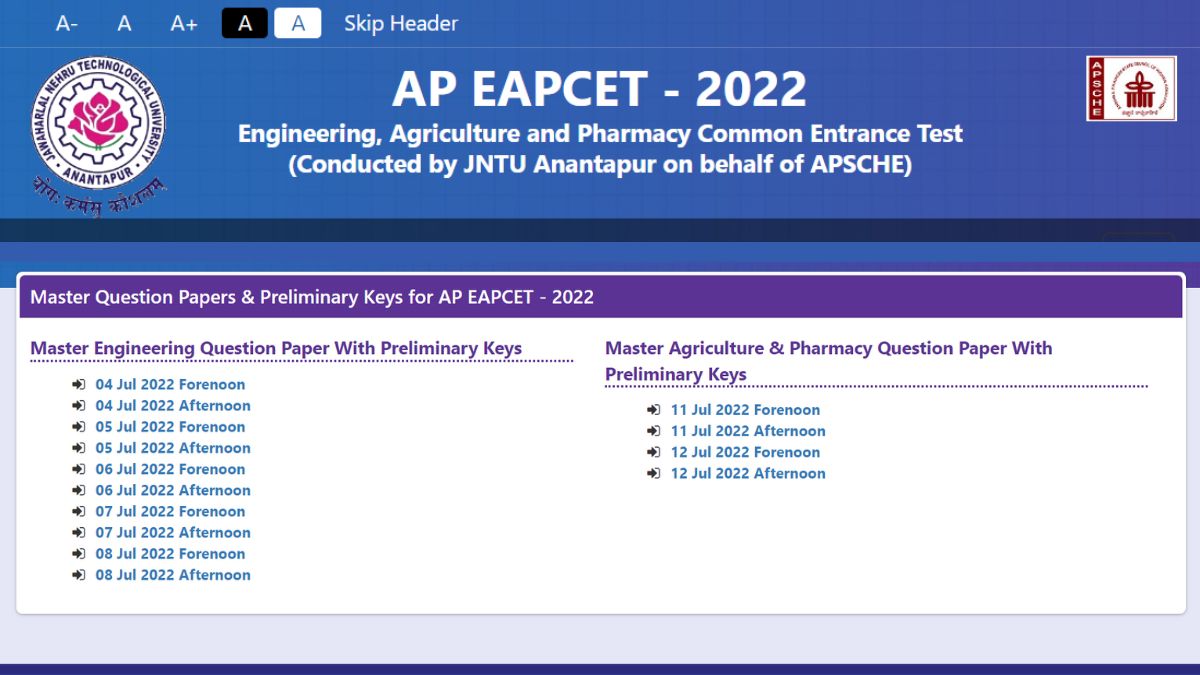 AP EAMCET Answer Key 2022 Released for Agriculture, Pharmacy, Download