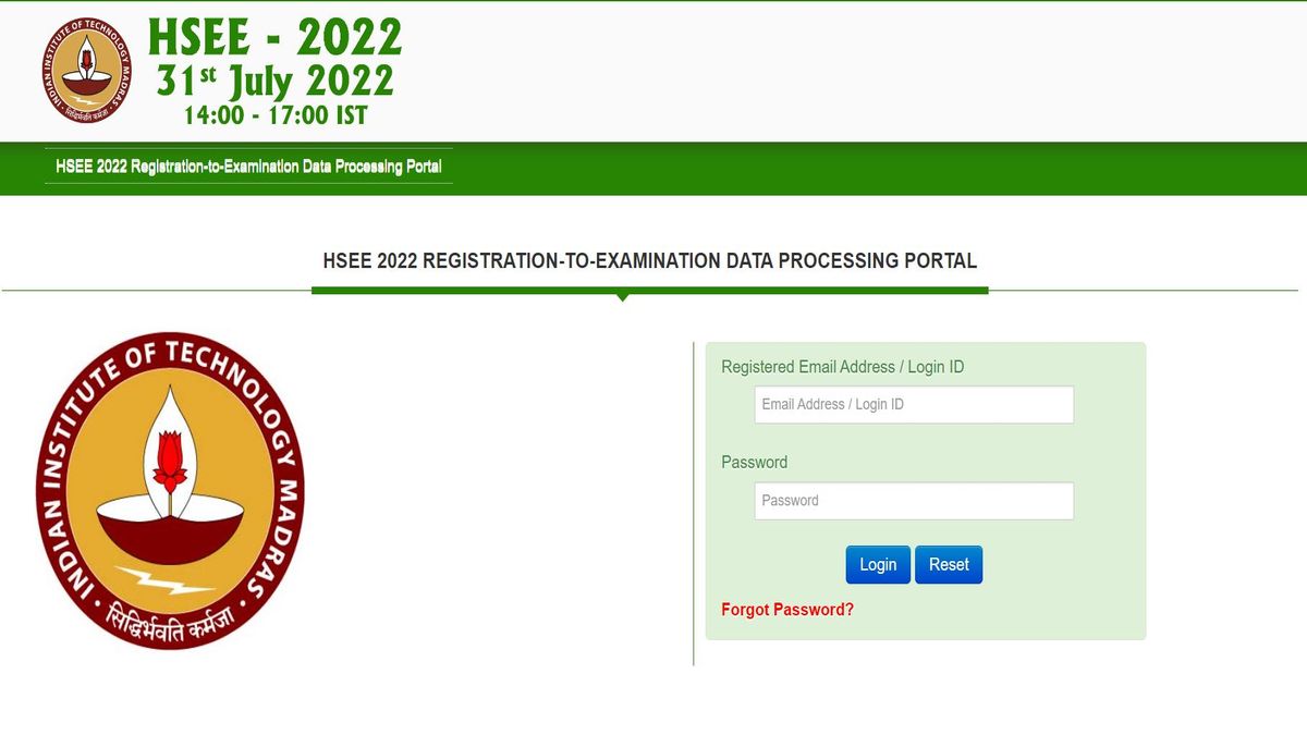 IIT Madras - Registration for HSEE 2022 examination that admits