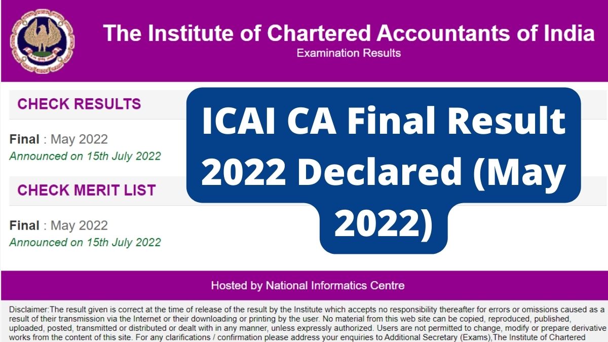 ICAI CA Final Result 2022 (Declared) ICAI Released CA Final Result May