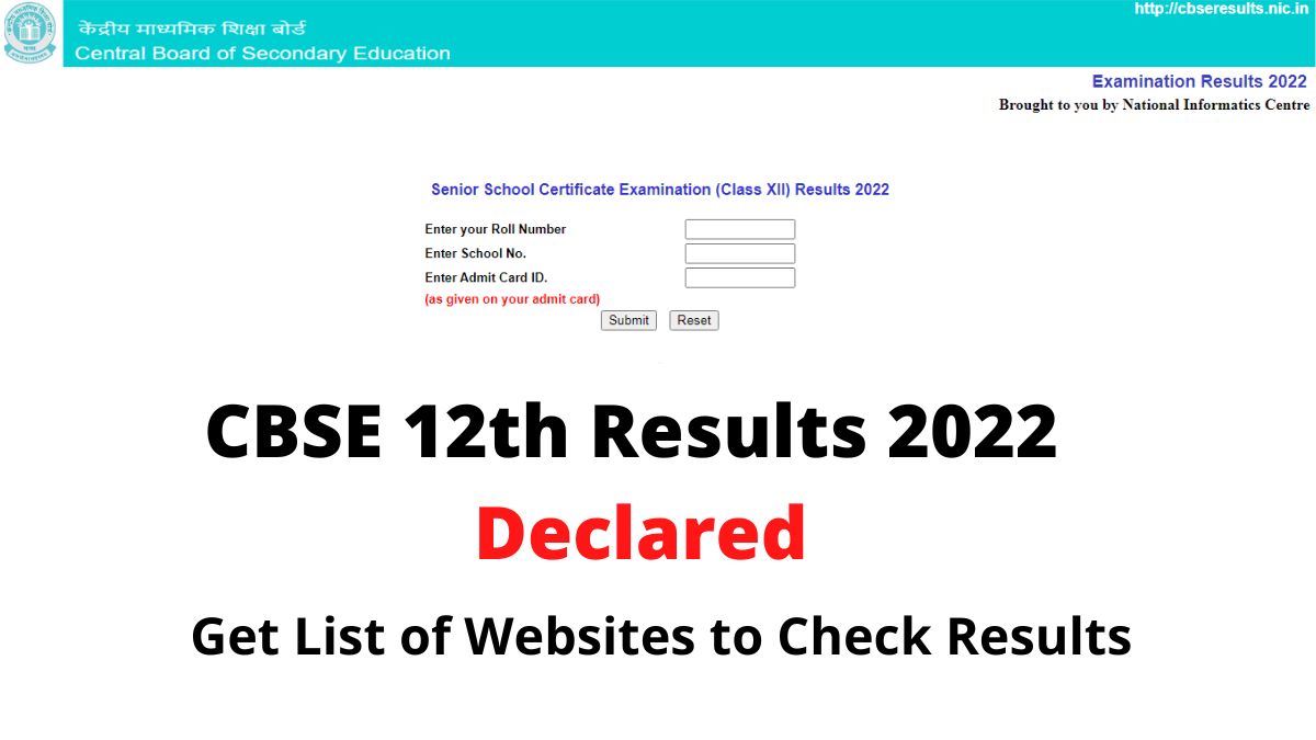 CBSE 12th Results 2022 (Link Active) Get List of Websites to check
