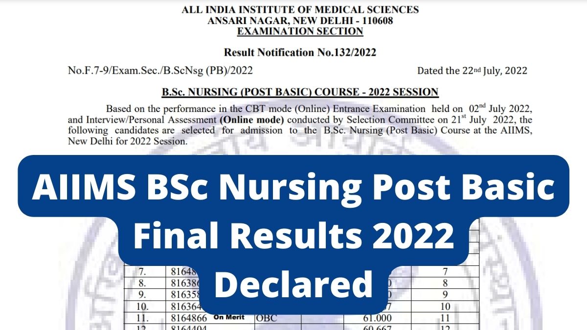 AIIMS BSc Nursing Result 2022 (OUT)