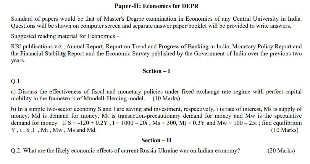 Paper-II: Economics for DEPR