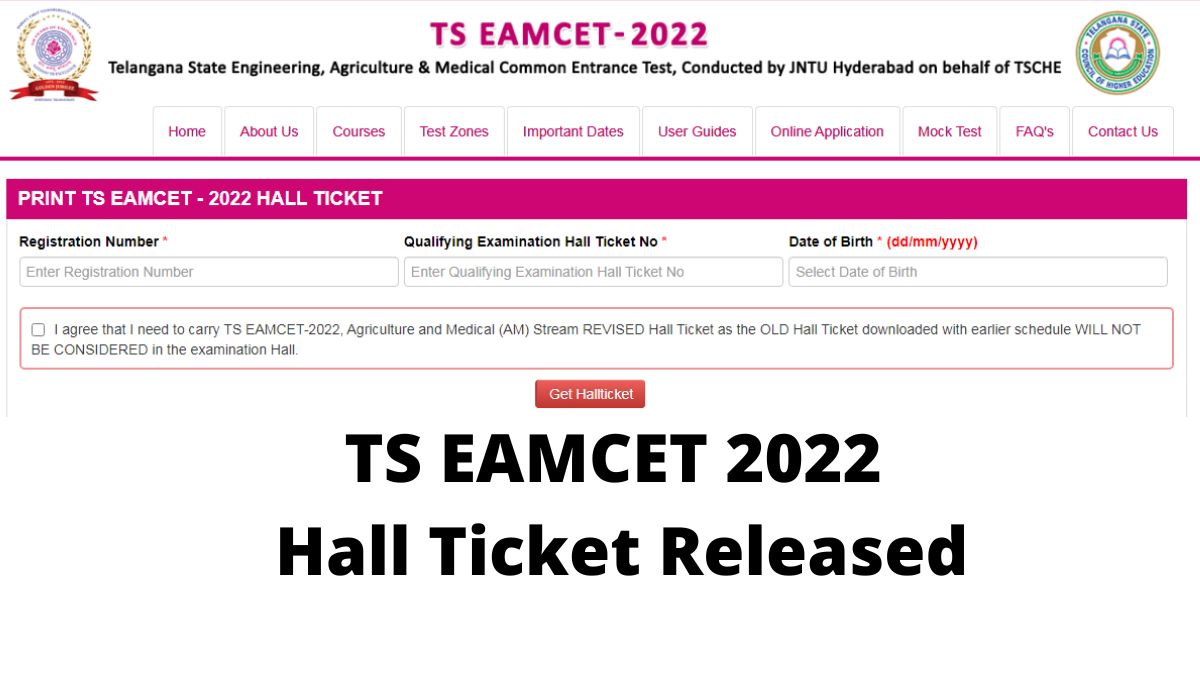 TS EAMCET Hall Ticket 2022 (OUT) Download Telangana EAMCET Admit Cards