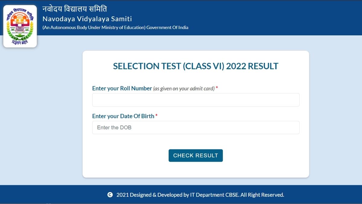 JNVST Class 6 Result 2022 (OUT)