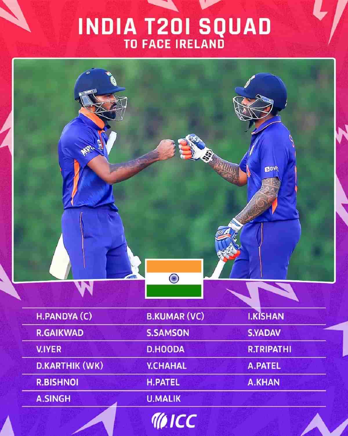 India vs Ireland T20 Squad 2022 Hardik Pandya named captain, Rahul