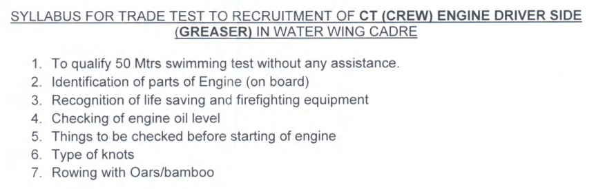 BSF Water Wing Trade Test Syllabus
