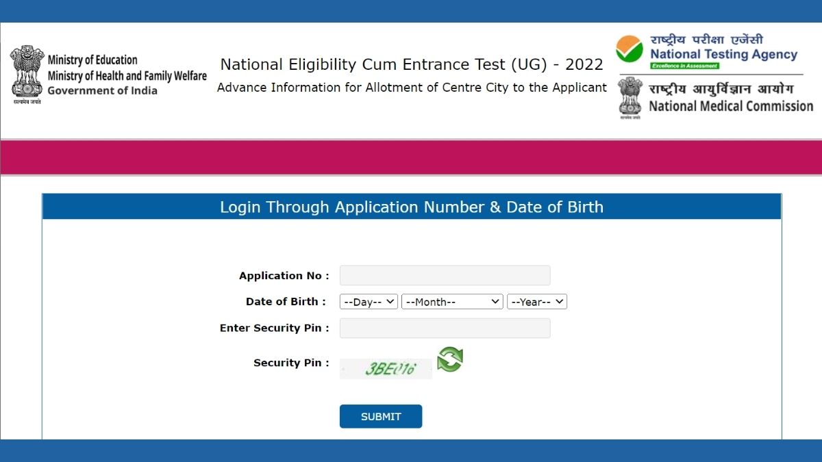 NEET 2022 Exam City Intimation Slips Released