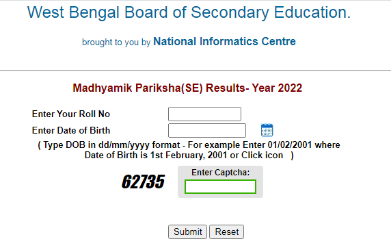 WBBSE 10th Login Window