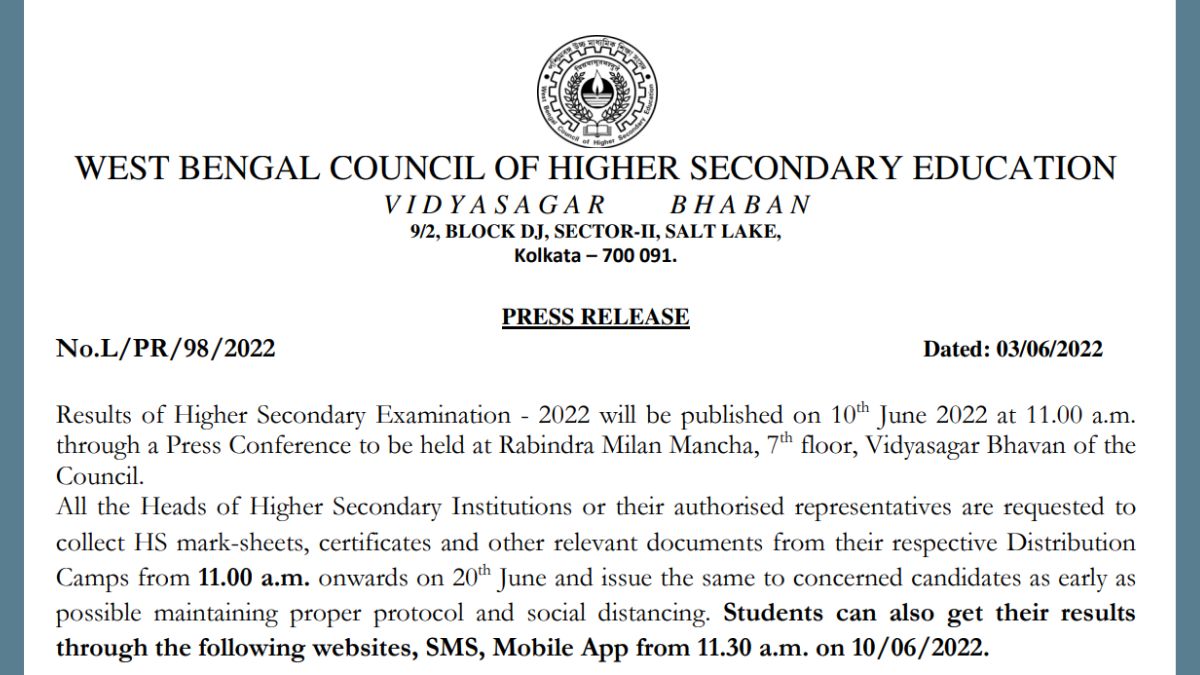 WB HS Result 2022 (OUT): WBCHSE Declares West Bengal Class 12 Results ...