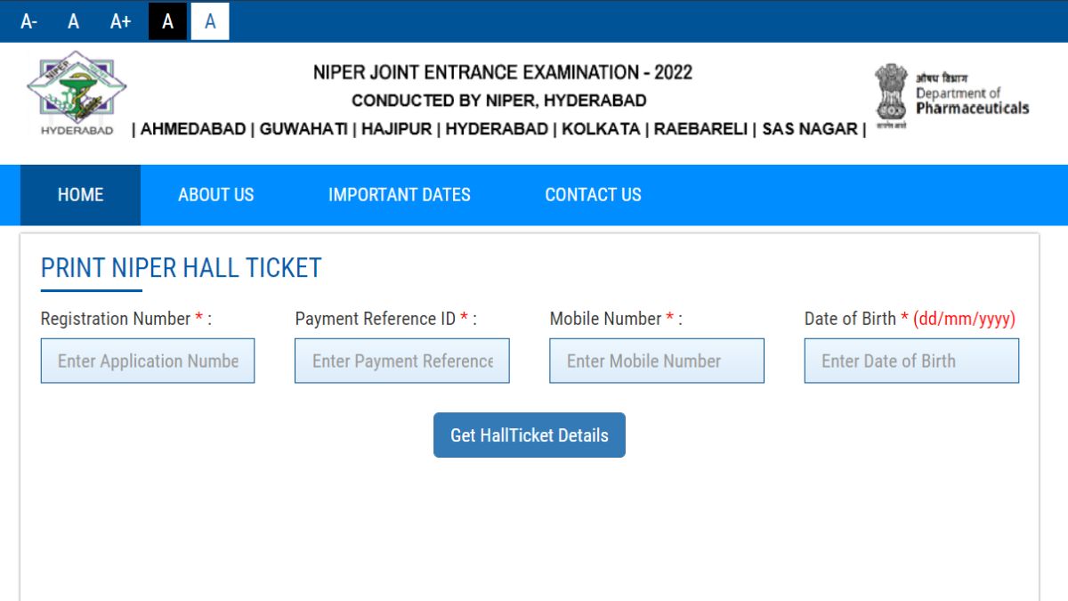 NIPER JEE 2022 Admit Card Released