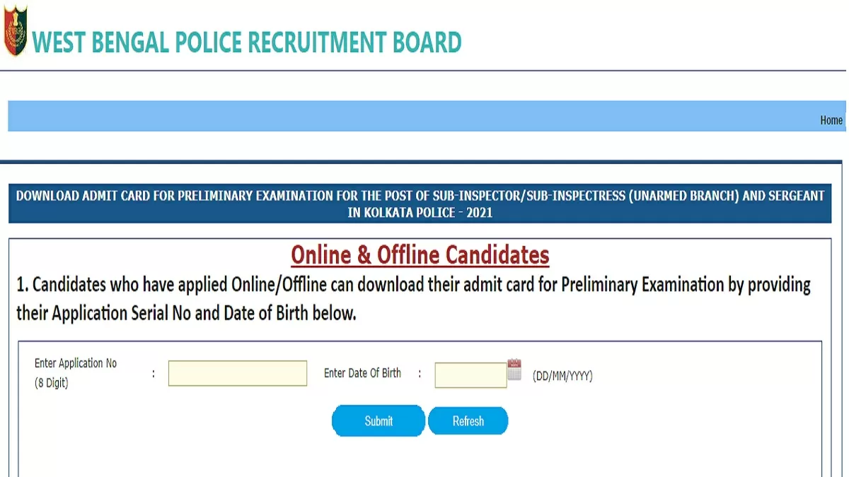 WB Police SI Prelims Admit Card 2022 