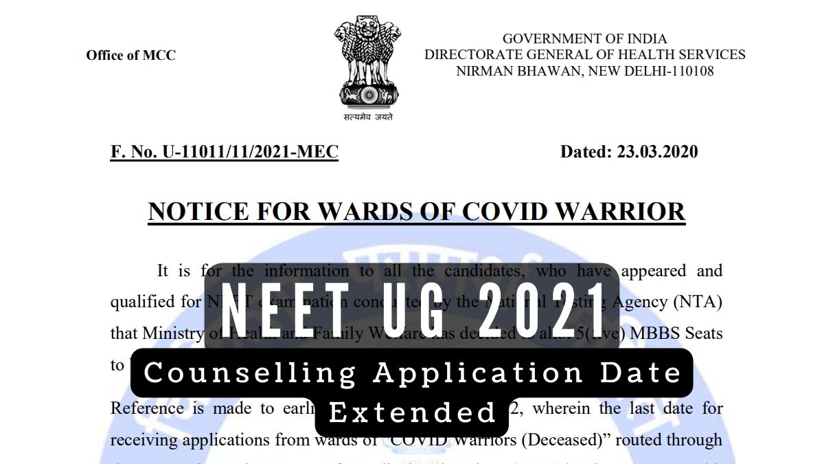 NEET UG Counselling 2022 for Wards of Deceased COVID-19 Warriors